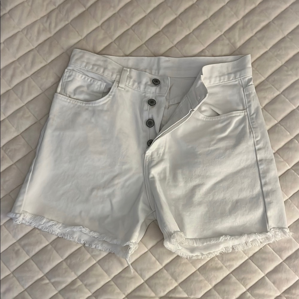 Brandy Melville High Waist White Shorts with Frayed Hem
